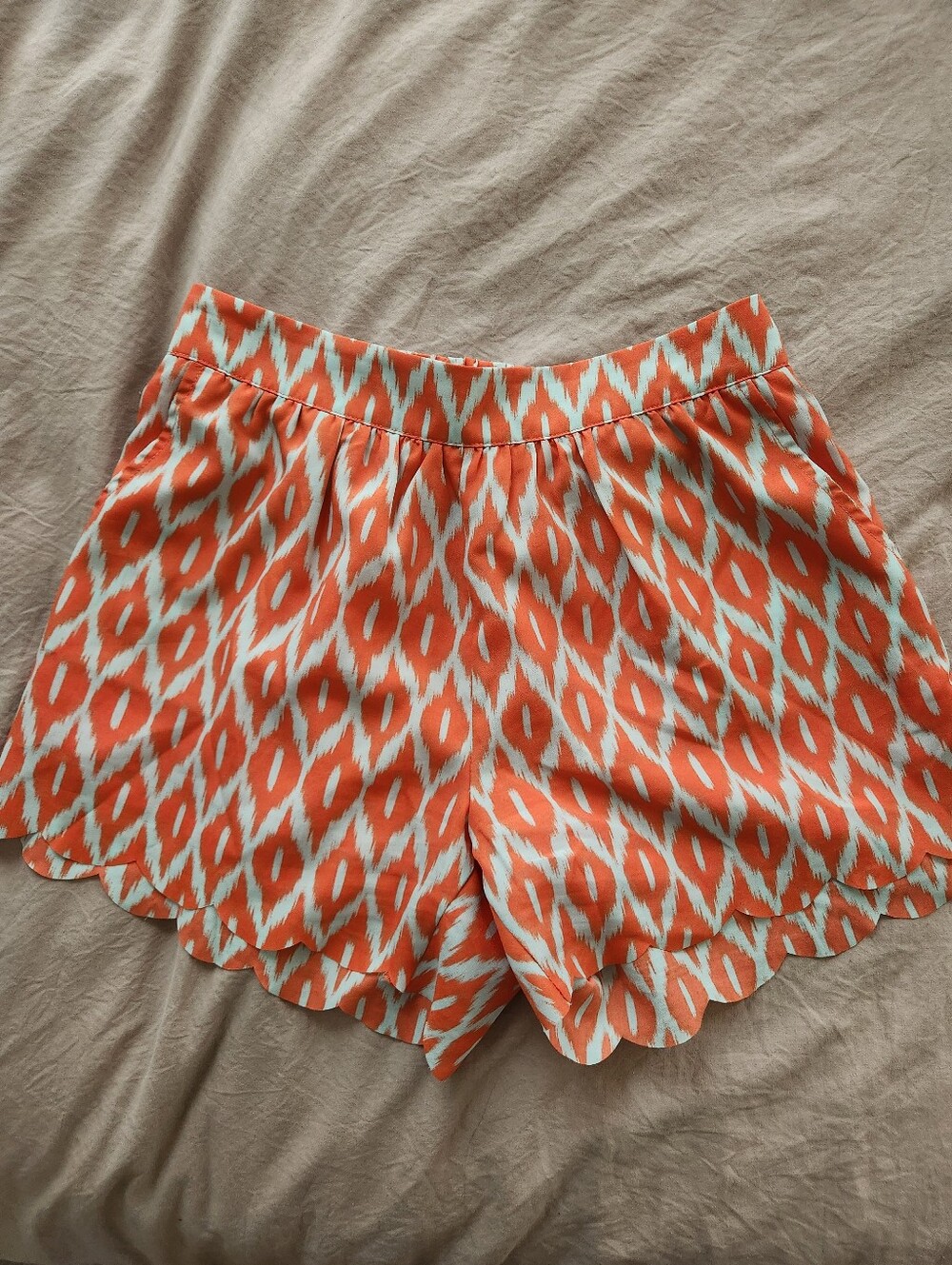 THML Orange Ikat Pattern Scallop Shorts XS